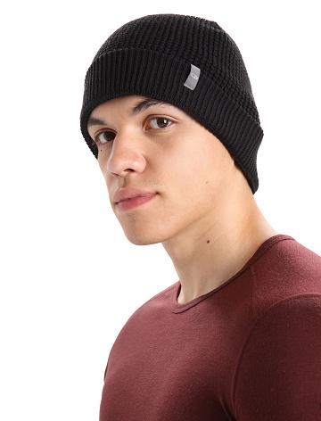 Men's Icebreaker Unisex Merino Feadan Slouch Beanie Hats Black | CA 1853RVDW